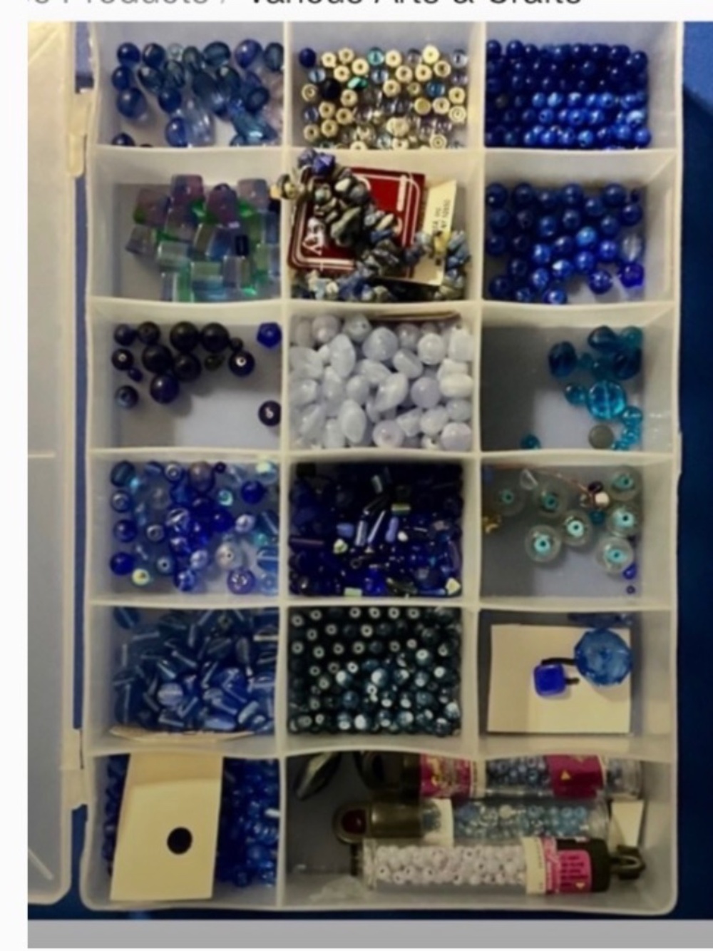 Jewelry Supplies Storage Case with Lapis colored beads, crystals, seed, + more